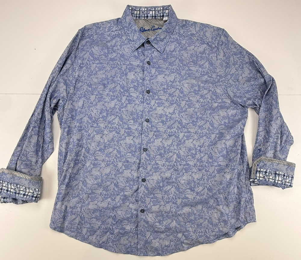 Robert Graham Mens 3XL Blue Geometric Shirt Classic Fit Stretch Flip Cuff
